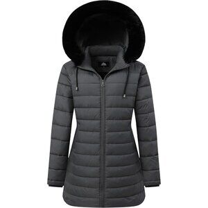 Women's Dark Gray Waterproof Jacket Warm Winter Hooded Puffer Coat